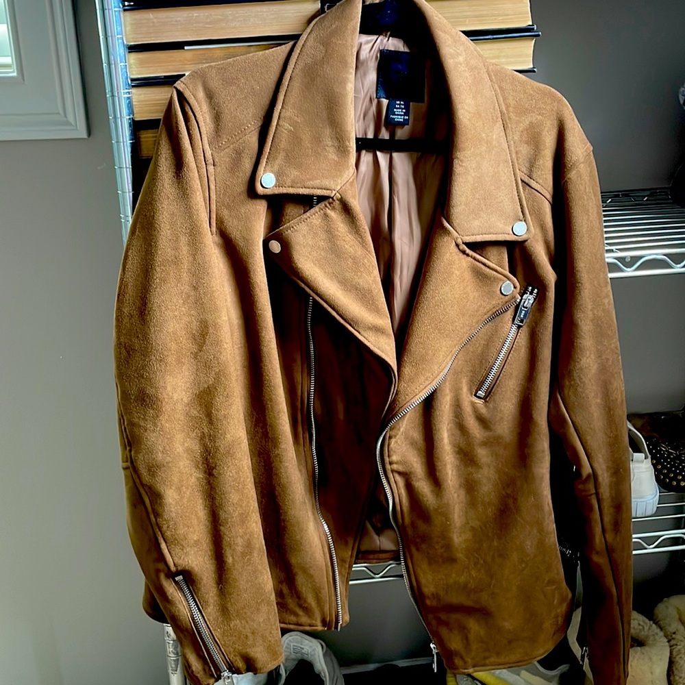 H&M Vintage Tan Suede Moto Biker Jacket XL